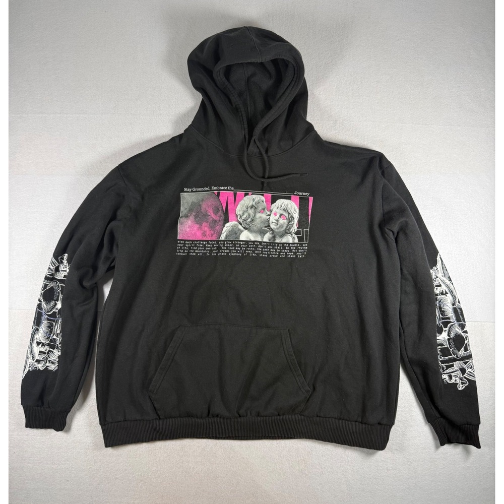 Fresh Laundry Mens 3XL Dont Trip Cherub Mushroom Graphic Hoodie Black Pink
